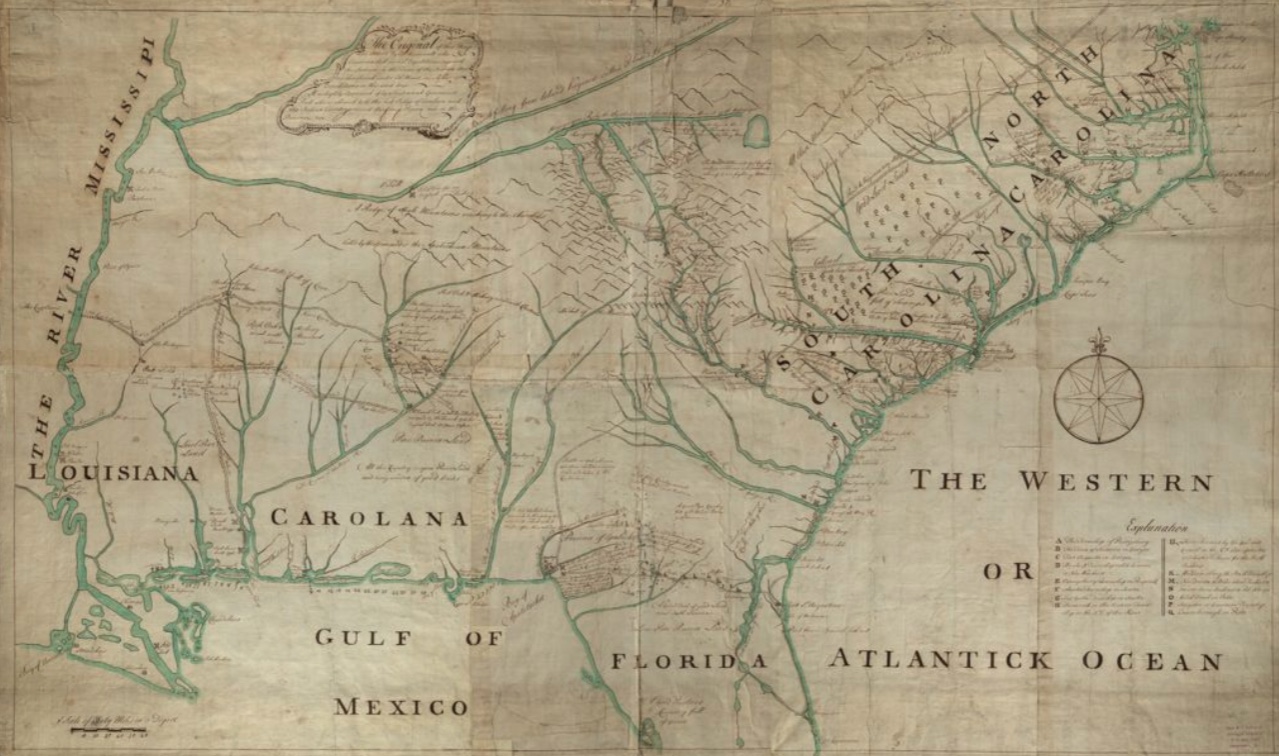 1760 Spanish map, confluence of Apalachy and East Rivers with quarry (cantera) southwest of Fuerte San Marcos de Apalache.